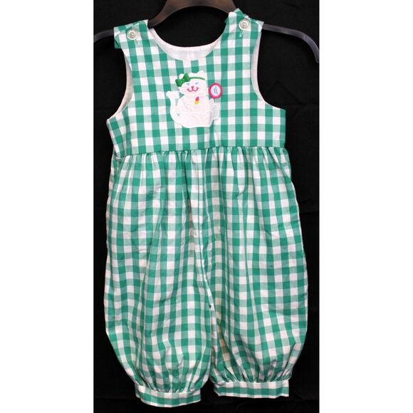 VTG Kelly's Kids Green Plaid Bubble Romper 4T Fluffy Cat Lipstick Mirror Summer - Picture 1 of 5